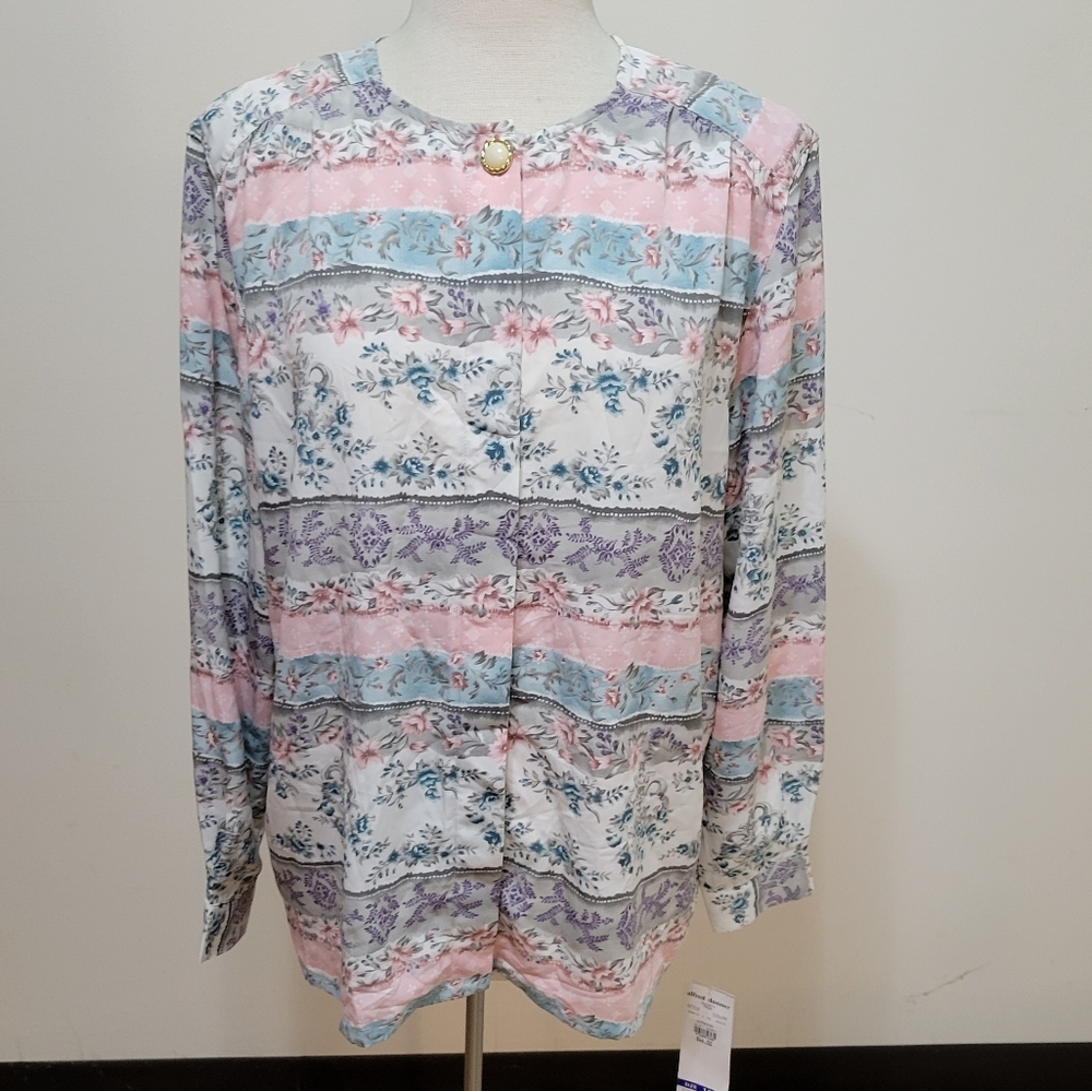 Vintage 80s Alfred Dunner Blouse Pastel Sz 16 NEW